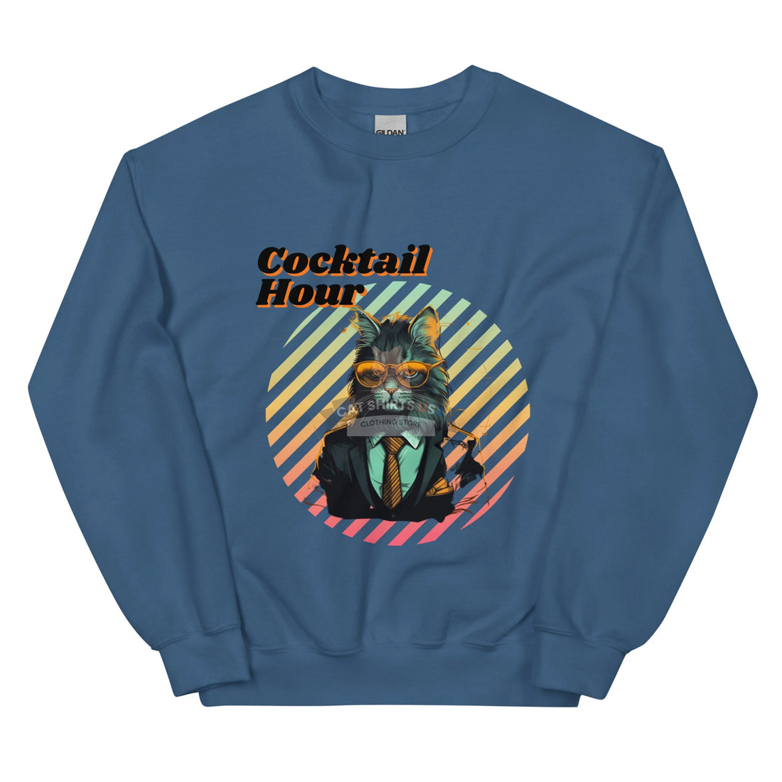 Cocktail Hour Cat Sweatshirt-Cat Shirts USA