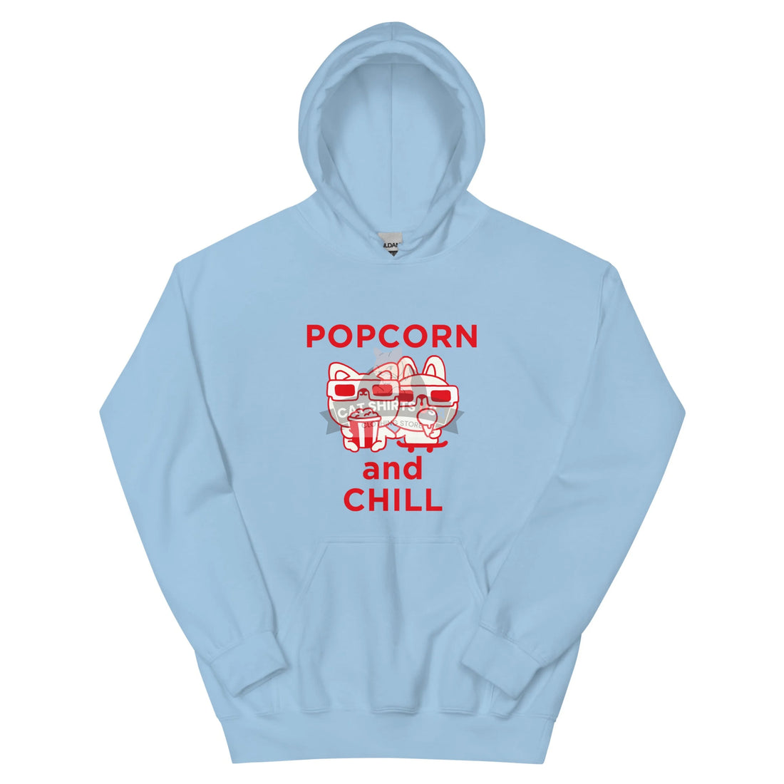 Popcorn and Chill Cat Hoodie - Light Blue / S Unisex