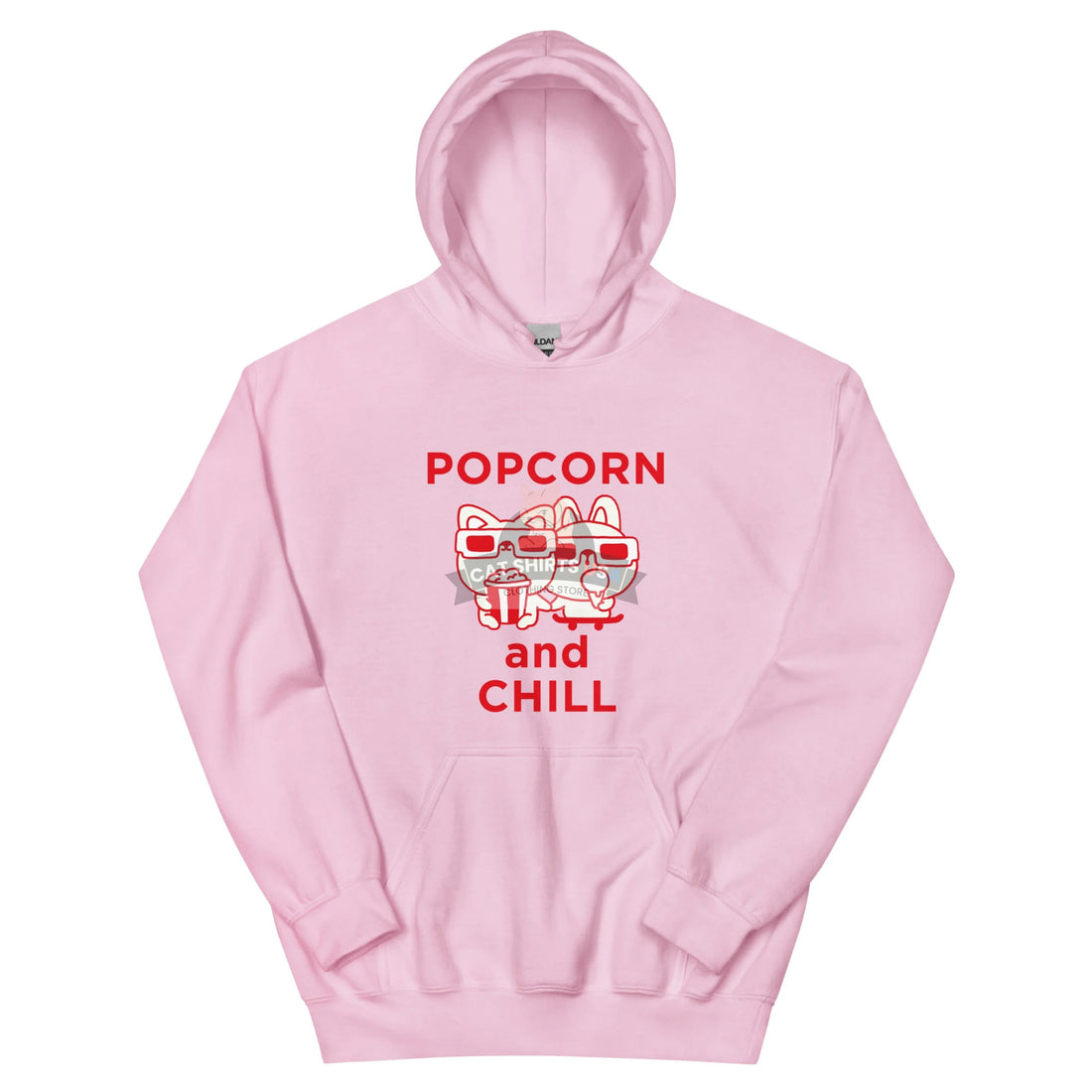 Popcorn and Chill Cat Hoodie - Light Pink / S Unisex